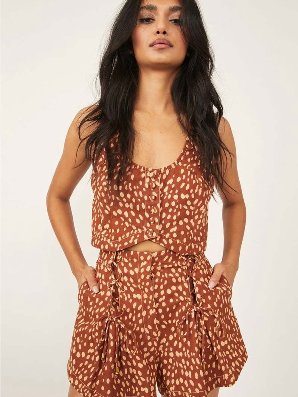 Free People Rust Brown Speckled Crop Tank